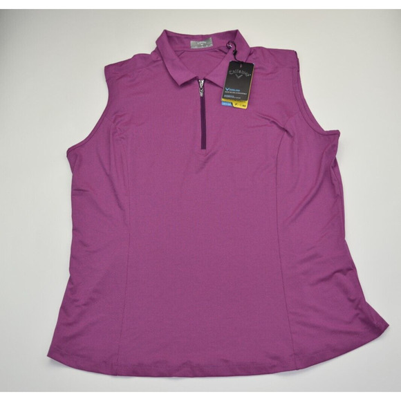 Callaway Tops - Callaway Womens XL Golf Polo Tank Solid Purple 1/4 Zip Stretch Opti-Dri Cooling